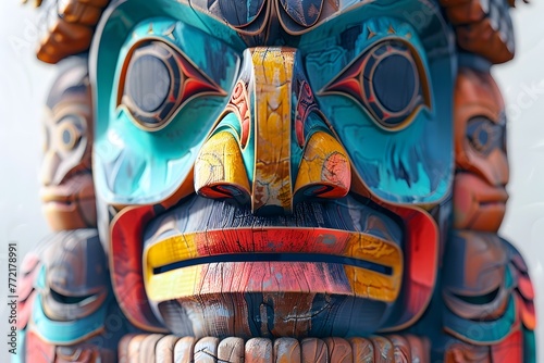 Mystical Totem Pole with Vibrant Watercolor Spirits in Cinematic Photographic Style