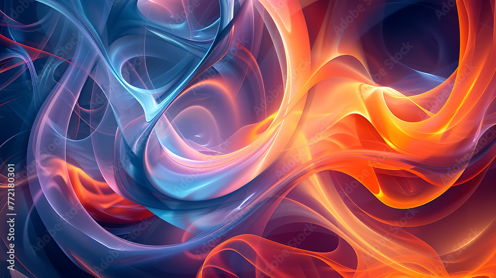 Abstract fractal shape in orange and blue colors background. Generative Ai