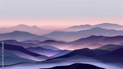 An abstract digital artwork of mountains at twilight with soft transitions between rich purples and soothing pinks, evoking a serene landscape.