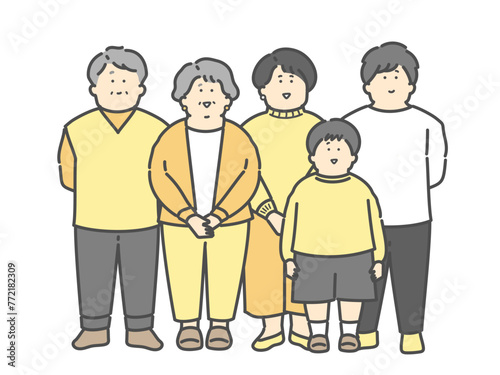 三世代家族の全身イラスト