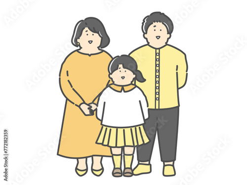 若い夫婦と子供の家族イラスト