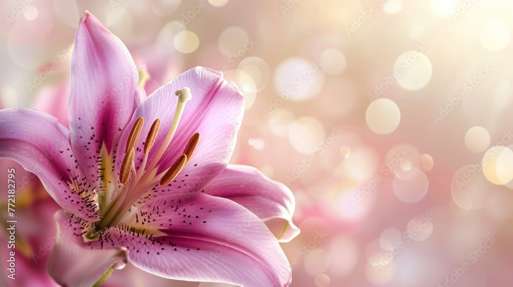 pink lilies on a blurred background with ornaments.AI generated image