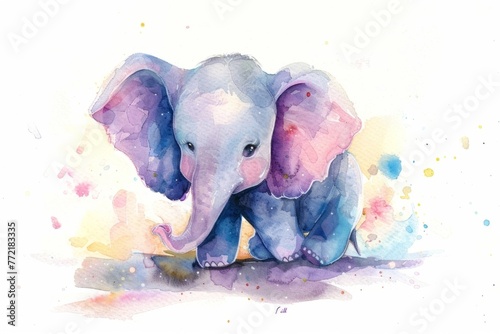 Endearing Watercolor Elephant in Playful Splash of Color
