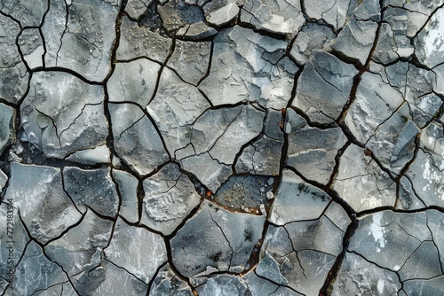 A cracked and broken surface, possibly a rock or a piece of concrete. The cracks are deep and wide, giving the impression of a worn and weathered appearance. Scene is one of decay and deterioration