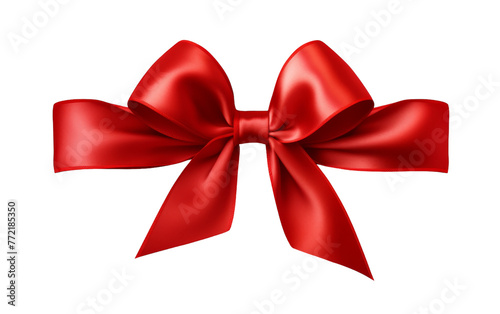 A vibrant red bow elegantly displayed on a pristine white background