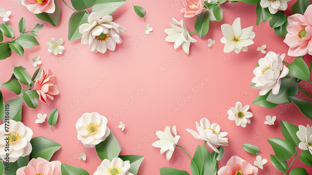 Happy Monday typography text decorate with flower on pink background