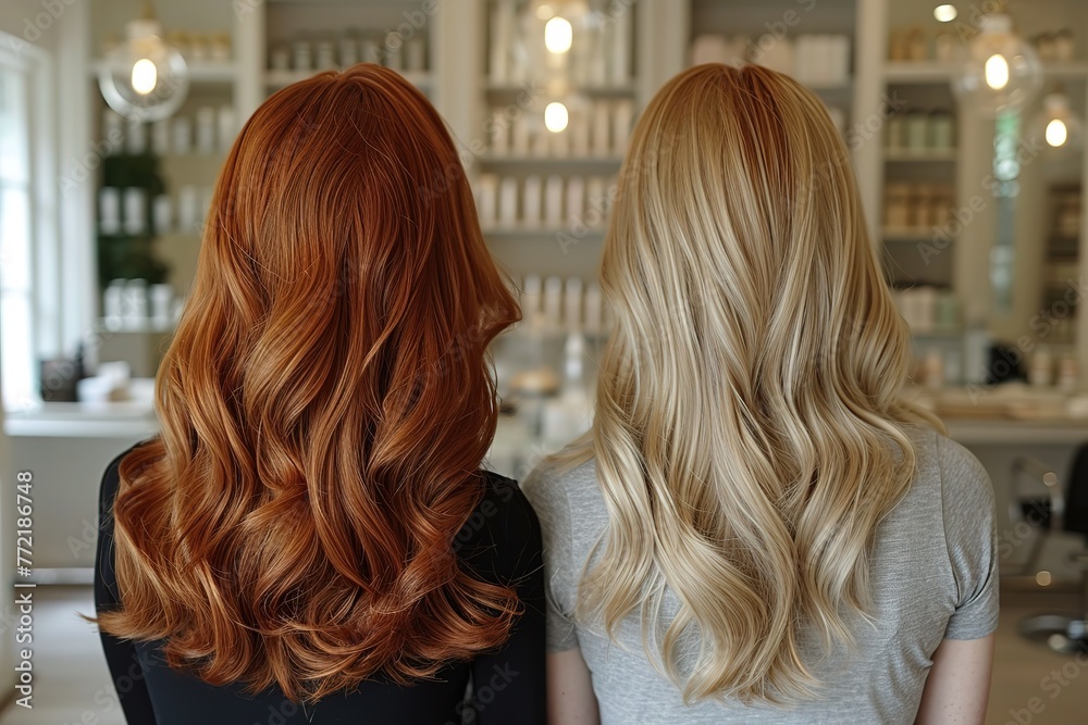 Vibrant Hair Color Transformation A before-and-after image of a vibrant hair color transformation at a salon