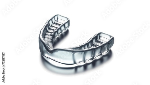 Black sports mouthguard on white surface. Protective mouthpiece for athletes. Boxing mouth guard. Concept of sports safety, athletic gear, dental prevention, and contact sports equipment.