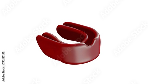 Dark Red sports mouthguard on white backdrop. Protective mouthpiece for athletes. Boxing mouth guard. Concept of sports safety, athletic gear, dental prevention, and contact sports equipment. photo