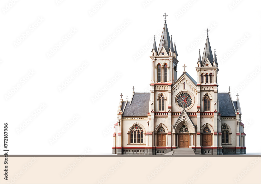Classic Catholic Church: 3D Wide Format Illustration, Old Church 3D Illustration: Wide Format Architecture, Catholic Church Architecture