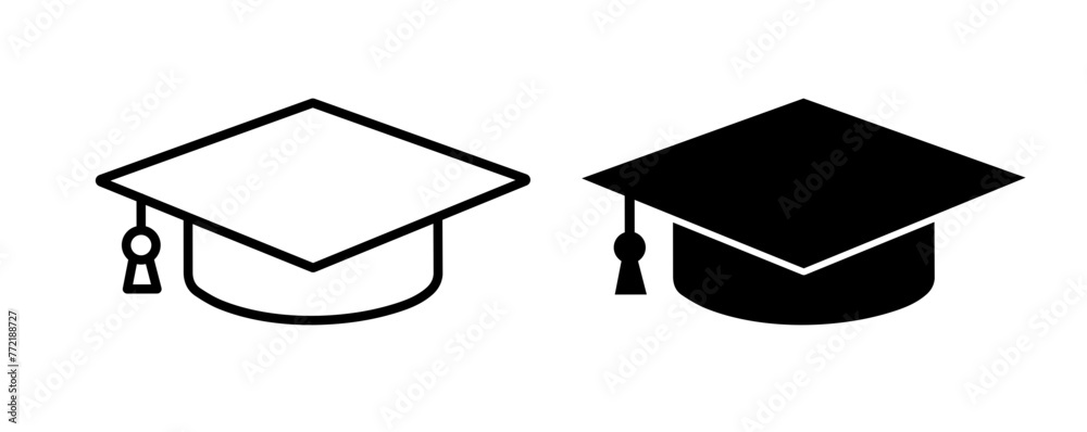 Graduation Cap and Academic Hat Icons. University Education and Student ...