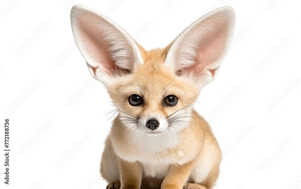 A small fox peacefully sits atop a white floor