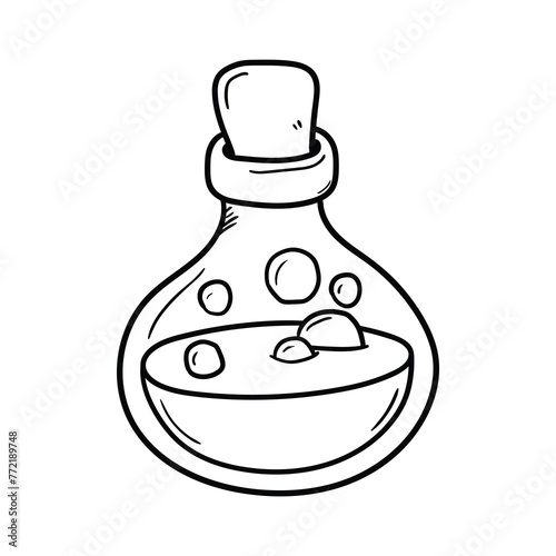 Hand drawn doodle potion jar isolated on white background.