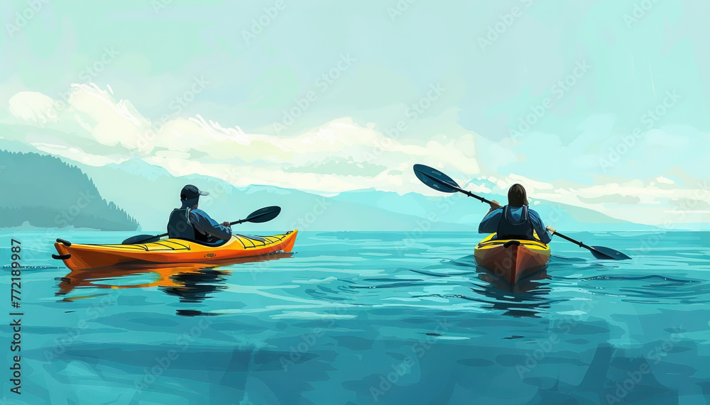 Fototapeta premium Coastal Exploration: Kayaking and Whale Watching in Vancouver 