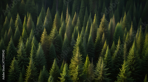 Healthy green trees in a forest of old spruce.generative.ai