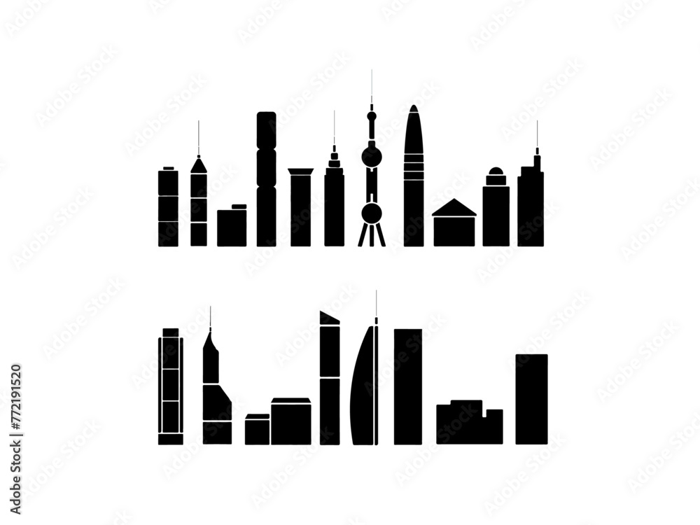different types of building. black silhouette 