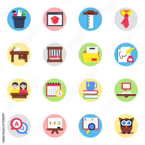 Set of Education and Study Flat Icons

