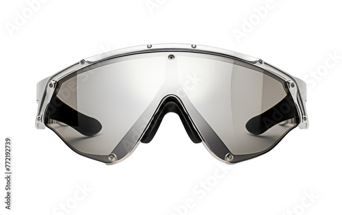 A pair of sleek, futuristic goggles floating on a white background