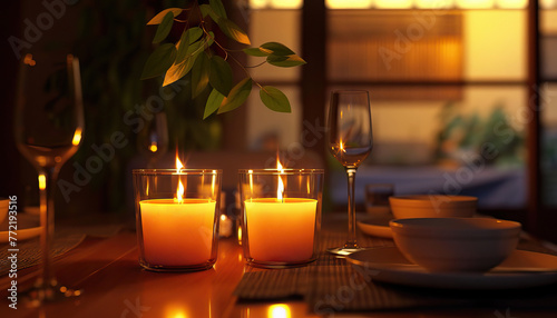 The warm glow of candlelight created a romantic ambiance for the dinner. japan