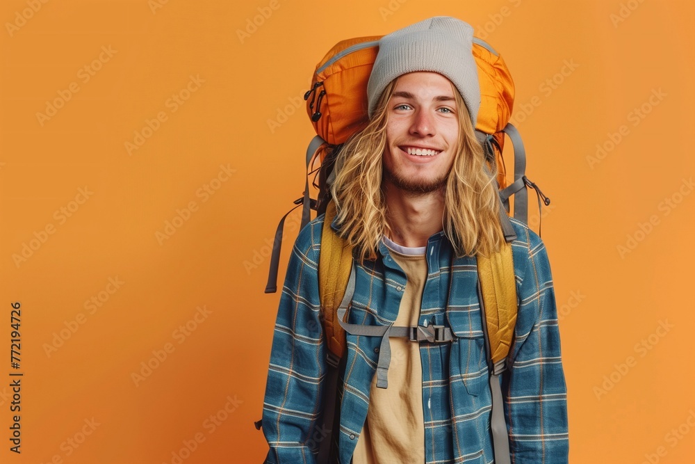 Fototapeta premium Adventurous Traveler with Backpack Ready for the Journey