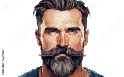 A detailed drawing of a man with a full beard and mustache, showcasing intricate details and textures