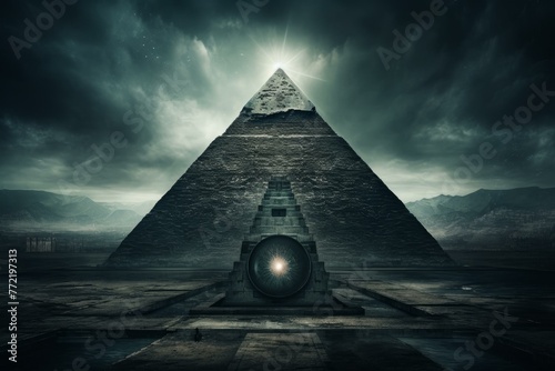 Enigmatic Pyramid eye creepy. Finance sign. Generate Ai photo