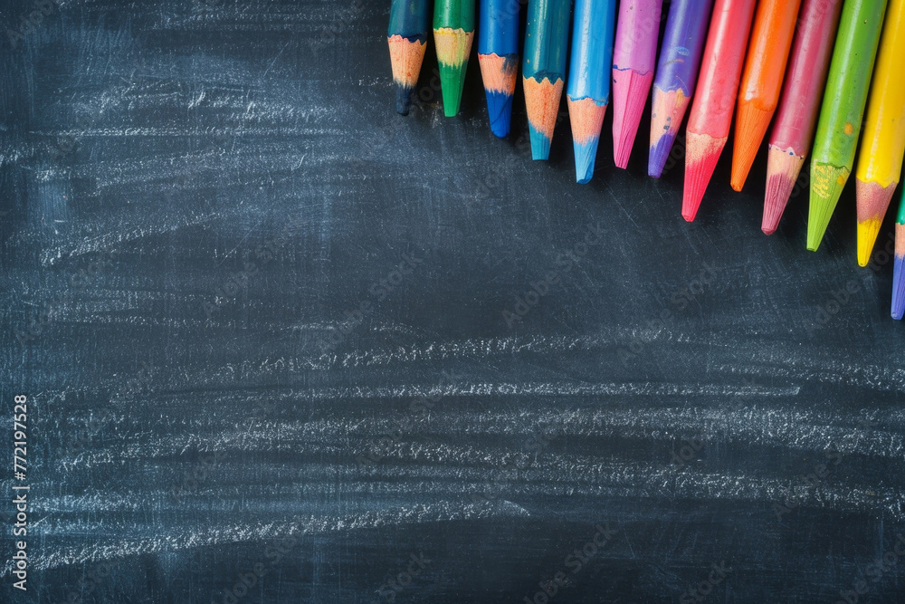 back to school crayons and pencils on chalkboard back to school crayons and pencils on chalkboard