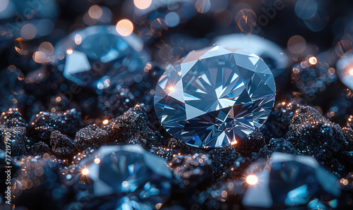 Blue diamond closeup shot. Created with Ai 