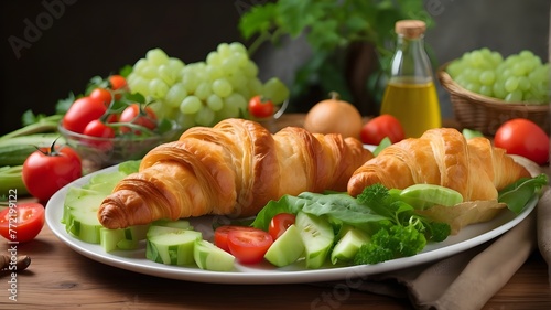 chicken with vegetables croissant, fresh veggies, fresh food, and hornbill honeydew 