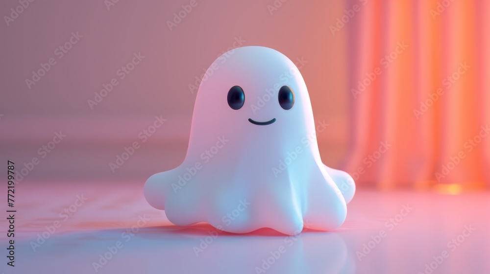 Friendly Ghost Character with Blue Eyes on a Purple Gradient Background
Friendly Ghost Character with Blue Eyes on a Purple Gradient Background