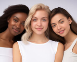 Group portrait of beautiful ladies with different skin and hair color. Woman's day.