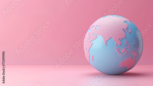 Simplified Earth Globe in Pastel Pink and Blue Colors 