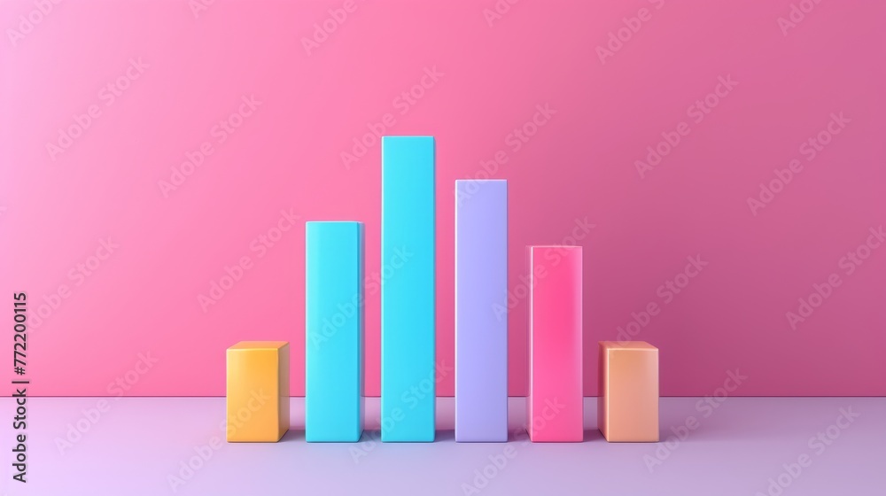 3D Rendered Graph Bars in Pastel Shades on Gradient Pink Background 3D Rendered Graph Bars in Pastel Shades on Gradient Pink Background