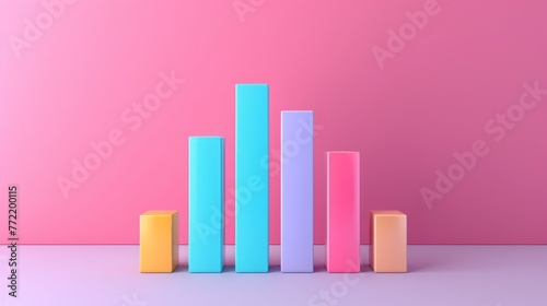 3D Rendered Graph Bars in Pastel Shades on Gradient Pink Background