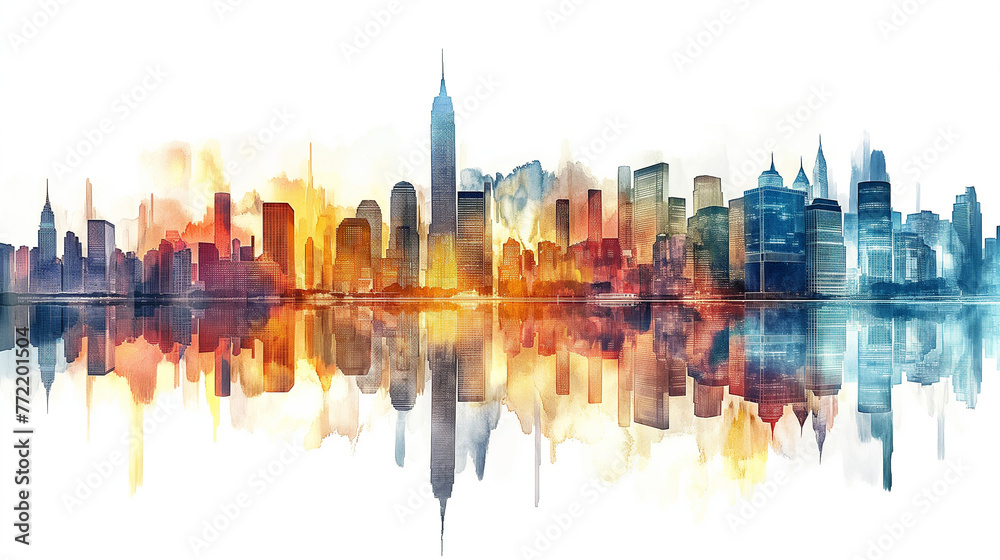 Obraz premium Modern City illustration isolated at white with space for text. Success in business, international corporations, Skyscrapers, banks and office buildings.