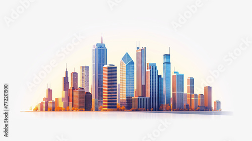 Modern City illustration isolated at white with space for text. Success in business  international corporations  Skyscrapers  banks and office buildings.