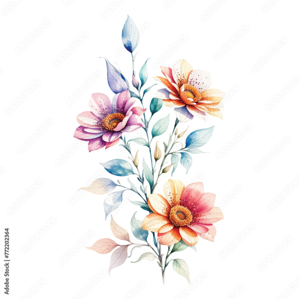 watercolor arrangements with small flower. Spring and summer Background, Botanical illustration minimal style