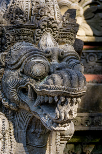 Ancient sculptures in the city of Ubud on the island of Bali  Indonesia.