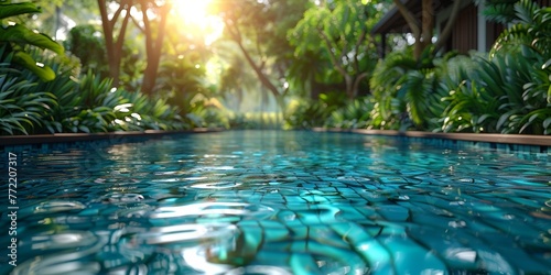 A decorative shallow pool in a tropical resort embodies a tranquil paradise.