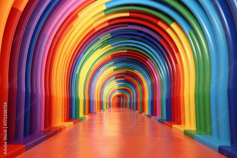 Illuminated Rainbow tunnel. Color urban travel. Generate Ai Illuminated Rainbow tunnel. Color urban travel. Generate Ai