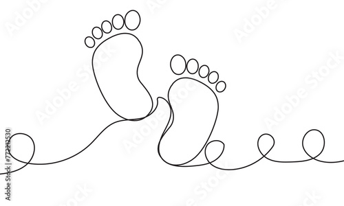 Little kids feet. Tiny foots. One single line drawing of feet. Continuous line. Hand-drawn design
 for posters, wall art, tote bag, mobile case, t-shirt print. Baby shower. Logo. vector illustration. 