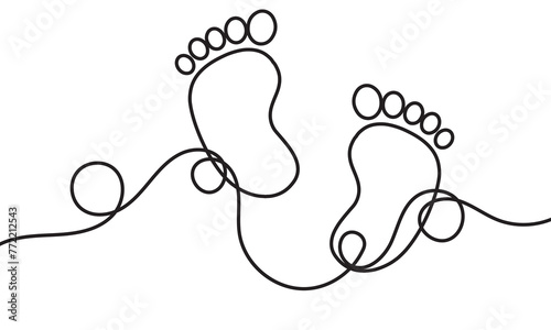 Little kids feet. Tiny foots. One single line drawing of feet. Continuous line. Hand-drawn design
 for posters, wall art, tote bag, mobile case, t-shirt print. Baby shower. Logo. vector illustration. 