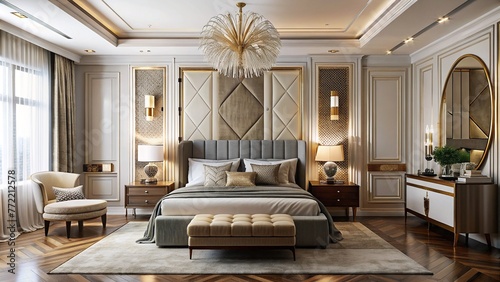 Art Deco style master bedroom with luxurious design photo