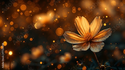 A stunning blooming golden single flower sprinkled with gold dust. 