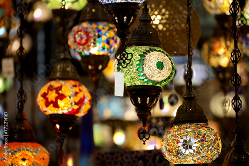 colorful middle eastern style hanging lamps photo