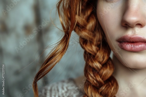 Close-up of a woman's fishtail braid hairstyle, showcasing the texture and details