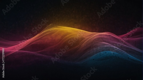 Neon Dreams Abstract Glowing Color Wave on Blue Pink Yellow Grainy Gradient Background, Dark Noise Texture for Poster Header Design