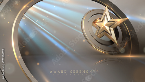 Elegant Gold Star Trophy on a Metallic Background, A Luxury Award Ceremony Backdrop.
