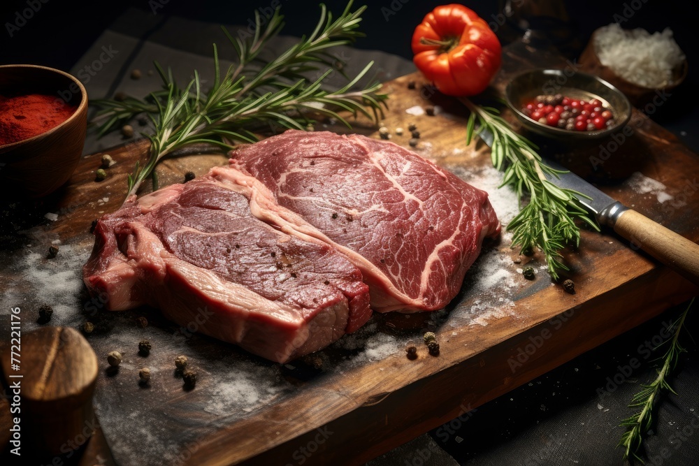Raw beef steak. Protein fresh slice. Generate Ai Raw beef steak. Protein fresh slice. Generate Ai