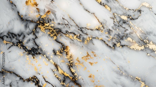 Abstract gold splashes on marble backdrop - Luxurious marble texture featuring abstract gold splashes, combining natural beauty with opulent design